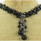 BLACK AGATE & CRYSTAL & PEARL NECKLACE
