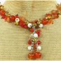 RED CARNELIAN & LACE AGATE & PEARL NECKLACE