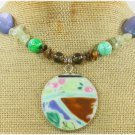 MING DYNASTY POTTERY SHARD & TURQUOISE & AGATE NECKLACE