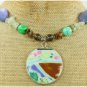 MING DYNASTY POTTERY SHARD & TURQUOISE & AGATE NECKLACE