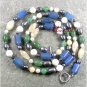 LONG! 40 BLUE AGATE YELLOW GREEN JADE PEARLS NECKLACE