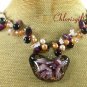 BUTTERFLY LAMPWORK CAT EYE QUARTZ PEARL NECKLACE
