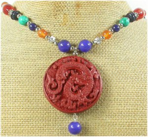 BROWN CINNABAR JADE AGATE TURQUOISE NECKLACE