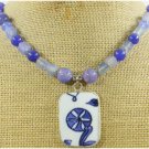 MING DYNASTY POTTERY SHARD & BLUE AGATE JADE NECKLACE