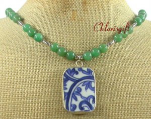 MING DYNASTY POTTERY SHARD & GREEN JADE NECKLACE