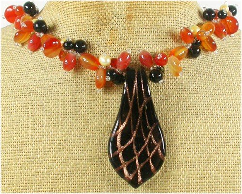 MURANO GLASS & BLACK RED AGATE NECKLACE