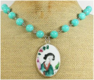 MING DYNASTY POTTERY SHARD & BLUE JADE NECKLACE