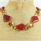 RED CARNELIAN & AGATE & CRYSTAL & FW PEARL NECKLACE