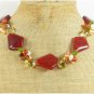 RED CARNELIAN & AGATE & CRYSTAL & FW PEARL NECKLACE