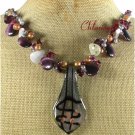 MURANO GLASS JADE AGATE CAT EYE FW PEARL NECKLACE