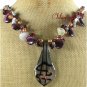 MURANO GLASS JADE AGATE CAT EYE FW PEARL NECKLACE