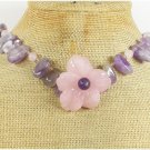 ROSE QUARTZ FLOWER & AMETHYST NECKLACE