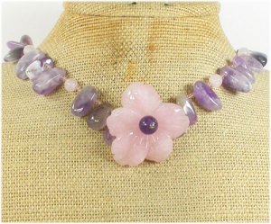 ROSE QUARTZ FLOWER & AMETHYST NECKLACE