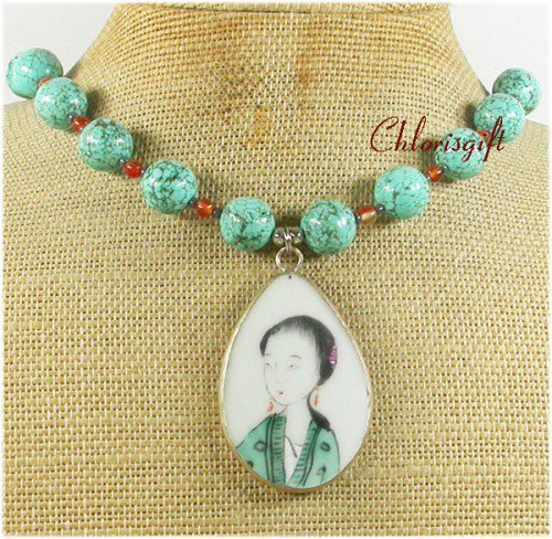 POTTERY SHARD TURQUOISE AGATE NECKLACE