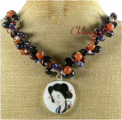 POTTERY SHARD JADE AGATE JASPER NECKLACE