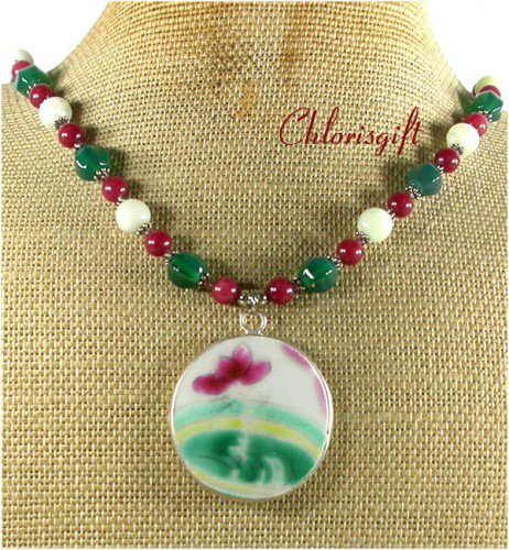 POTTERY SHARD JADE GREEN AGATE NECKLACE