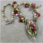 MURANO GLASS RED CARNELIAN CRYSTAL CAT EYE NECKLACE