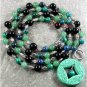 LONG! 40 GREEN CINNABAR JADE BLACK AGATE NECKLACE