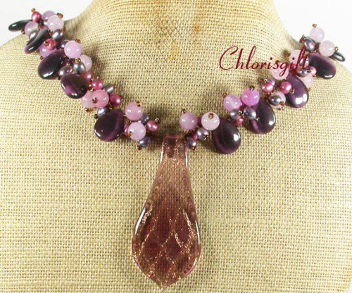 MURANO GLASS JADE CAT EYE FW PEARL NECKLACE