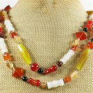 LONG! 40 RED YELLOW MILKY BLACK AGATE NECKLACE