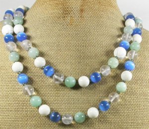 LONG! 40 TRIDACNA LOTUS & AMAZONITE & QUARTZ NECKLACE