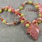 AUTUMN JASPER LEAF OLIVE JADE CHERRY QUARTZ NECKLACE