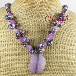 PURPLE FIRE AGATE JADE MOP FW PEARL NECKLACE