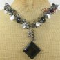 BLACK AGATE CRYSTAL CAT EYE PEARLS NECKLACE