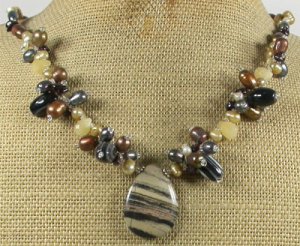 MOOKITE & BLACK LACE AGATE & FW PEARL NECKLACE
