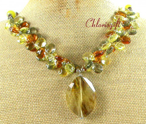 CITRINE QUARTZ CRYSTAL CAT EYE PEARL NECKLACE