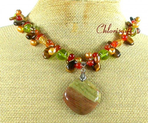 MUGER JASPER TIGER EYE RED CARNELIAN NECKLACE