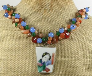 POTTERY SHARD JADE AGATE JASPER NECKLACE