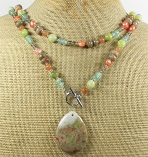 ABALONE CROSS & FLUORITE & CITRINE & PEARLS NECKLACE