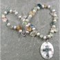 ABALONE CROSS & FLUORITE & CITRINE & PEARLS NECKLACE
