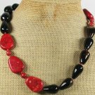 NATURAL BLACK AGATE & RED SPONGE CORAL NECKLACE