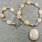 FOSSIL AGATE & YELLOW JADE & FW PEARLS NECKLACE
