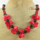 RED CORAL & BLACK AGATE NECKLACE