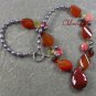 RED CARNELIAN ORANGE JADE CRYSTAL PEARLS NECKLACE