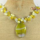 YELLOW AGATE & CAT EYE & FRESH WATER PEARLS NECKLACE
