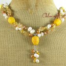 ORANGE CORAL & CITRINE QUARTZ & PEARL NECKLACE
