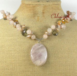 PINK AVENTURINE CRYSTAL FW PEARL NECKLACE