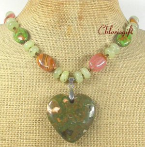 RHYOLITE CHERRY QUARTZ JADE TURQUOISE NECKLACE