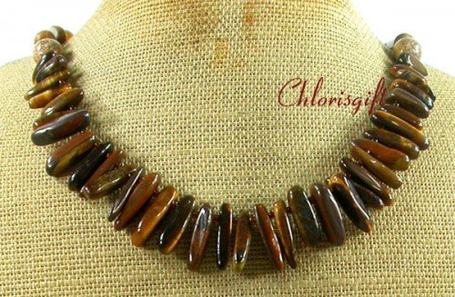 TIGER EYE & PICTURE JASPER & WOOD JASPER NECKLACE