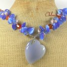 GREY BLUE RED AGATE & FRESH WATER PEARLS NECKLACE