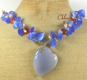 GREY BLUE RED AGATE & FRESH WATER PEARLS NECKLACE