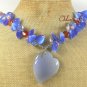 GREY BLUE RED AGATE & FRESH WATER PEARLS NECKLACE