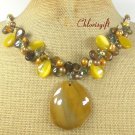 YELLOW AGATE TIGER EYE CAT EYE PEARL NECKLACE