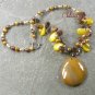 YELLOW AGATE TIGER EYE CAT EYE PEARL NECKLACE