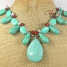 TURQUOISE & RED CARNELIAN & FW PEARL NECKLACE