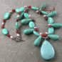 TURQUOISE & RED CARNELIAN & FW PEARL NECKLACE